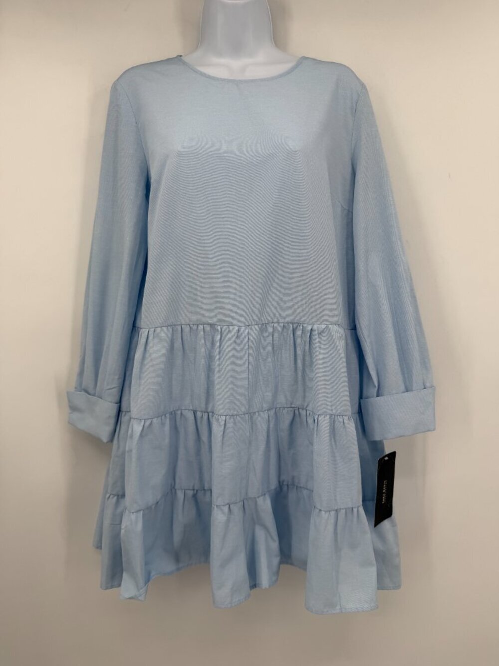 Zara Basic Powdered Blue Doll Tiered Romper Long Sleeve Bow Back Women's M NWT